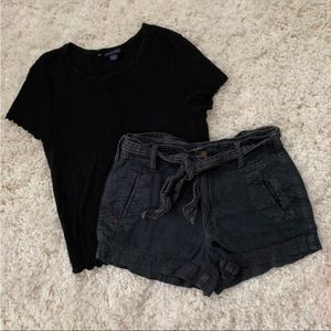 American Eagle Tie-Waist Shorts and Black T-Shirt